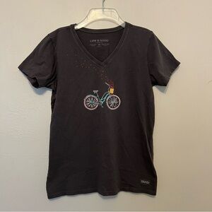 Life Is Good Crusher Tee-Shirt Women’s Gray Short Sleeve Bike with Hearts‎ Sz M